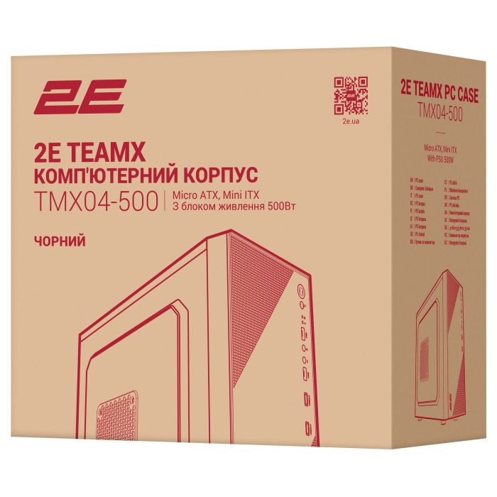 Корпус 2E TeamX TMX04 с БП 2E ATX500W, 2xUSB3.0, 1x80мм, VGA 220мм, mATX, чёрный