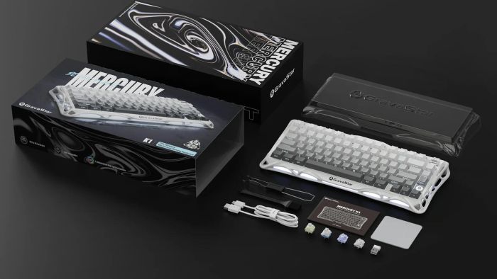 Клавиатура механическая GravaStar Mercury K1 80keys, GravaStar x Kailh Cheery Pink, EN/UKR, BT/WL/USB, білий