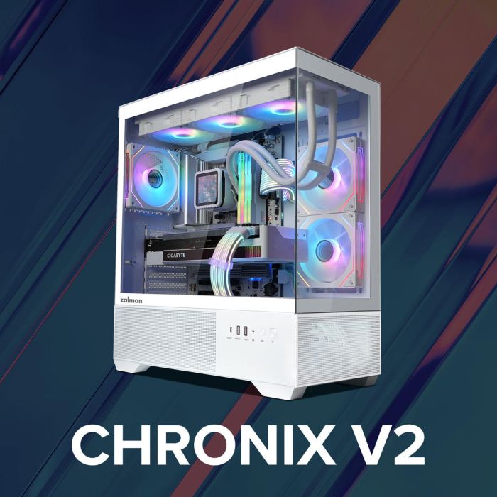Zalman PC case Chronix V2 without PSU, 1xUSB3.0, 1xUSB2.0, 1x Type C, 2x120mm ARGB Reverse,  4x120mm ARGB, VGA 410mm, LCS ready, TG Side/Front Panel, ATX, white