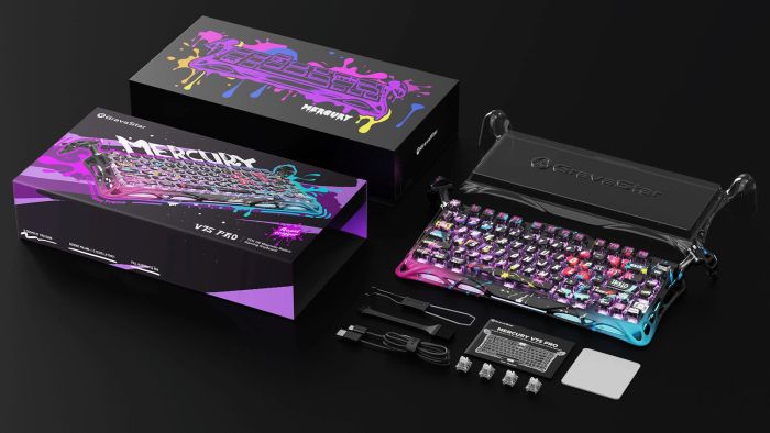 Клавиатура механическая GravaStar Mercury V75 Pro 80keys, Magnetic Jade Gaming, 8K, USB-A, RGB, Neon Graffiti