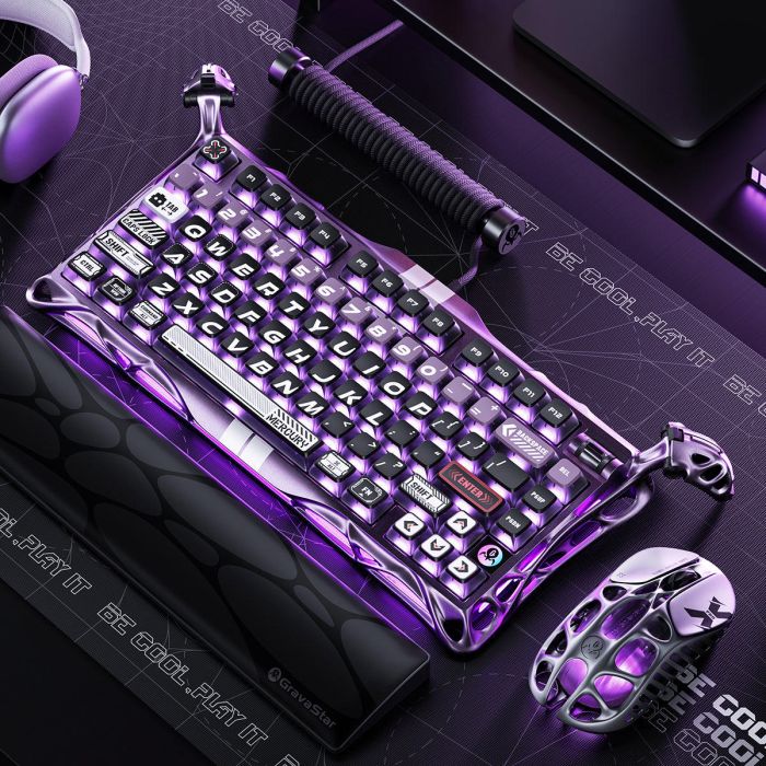 Клавиатура механическая GravaStar Mercury V75 Pro 80keys, Magnetic Jade Gaming, 8K, USB-A, RGB, Iron Purple