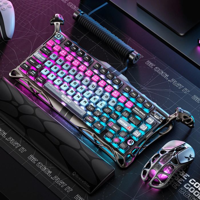 Клавиатура механическая GravaStar Mercury V75 Pro 80keys, Magnetic Jade Gaming, 8K, USB-A, RGB, Cyberpunk