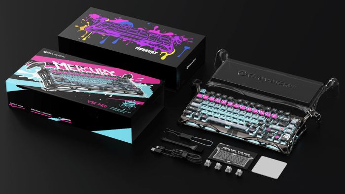 Клавиатура механическая GravaStar Mercury V75 Pro 80keys, Magnetic Jade Gaming, 8K, USB-A, RGB, Cyberpunk