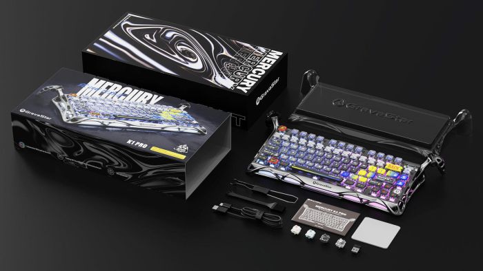Клавиатура механическая GravaStar Mercury K1 Pro 80keys, GravaStar x Kailh Speedy Mint, BT/WL/USB, Interstellar Silver