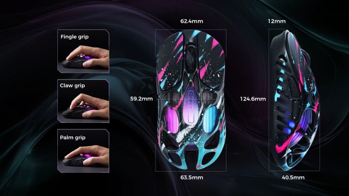 Мышь GravaStar Mercury X Pro, 8K, BT/WL/USB-A, RGB, Neon Graffiti