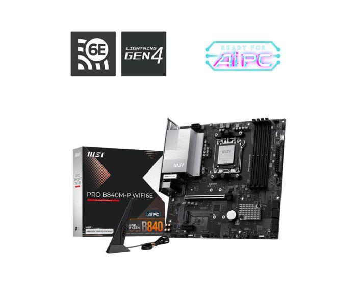 Материнcкая плата MSI PRO B840M-P WIFI6E sAM5 B840 4xDDR5 M.2 HDMI WiFi BT mATX