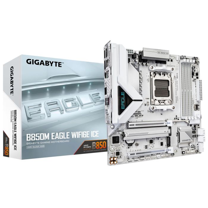 GIGABYTE Motherboard B850M EAGLE WF6E ICE sAM5 B850 4xDDR5 M.2 Wi-Fi BT HDMI DP mATX