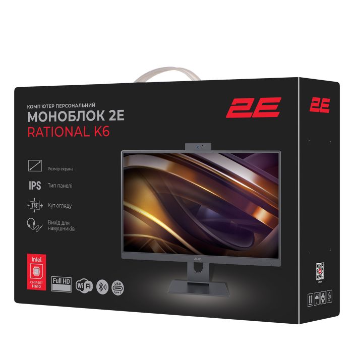 2E All-in One Rational K6 23.8" FHD IPS Intel i3-12100, 16Gb, F480GB, UMA, H610, K6.610, 120W, Win11PE, black
