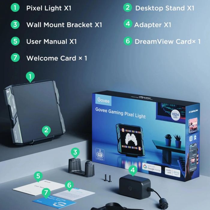 Піксельний єкран Govee H8630 LED Gaming Pixel Light 32x32 Pixels, RGBIC, WI-FI/Bluetooth, сірий