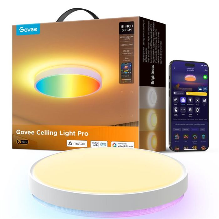Потолочний світильник Govee 38cm Smart Ceiling Light Pro, RGBICWW, WI-FI/Bluetooth, білий