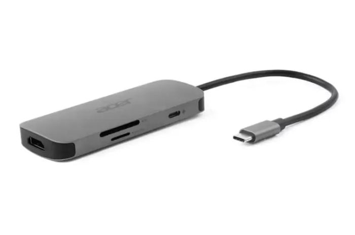 Хаб Acer 7in1 USB-С > 3xUSB-A3.2/HDMI/USB-C/PD/SD, 0.15м, сірий