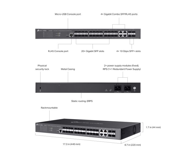 TP-LINK Switch  24xSFP, 4xSFP+, Managed L2 TP-Link SG3428XF