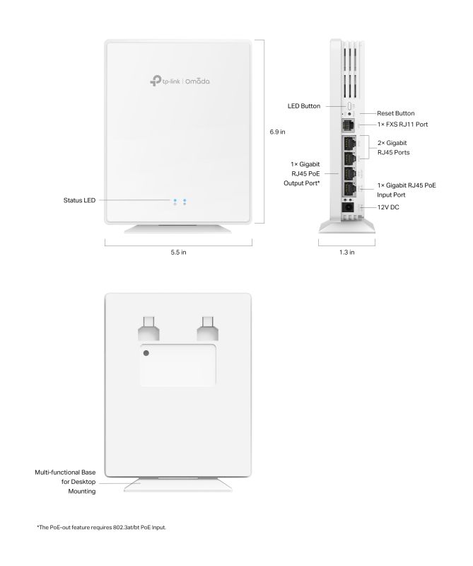 Точка доступа TP-LINK EAP650-Desktop  AX3000, 4xGE LAN, 1, FXS-port, PoE, Passive PoE