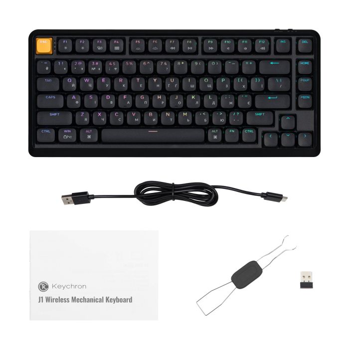 Клавиатура механическая Keychron J1 82Key, K pro Red, WL/BT/USB-A, QMK, Hot-swap, EN/UKR, RGB, черный