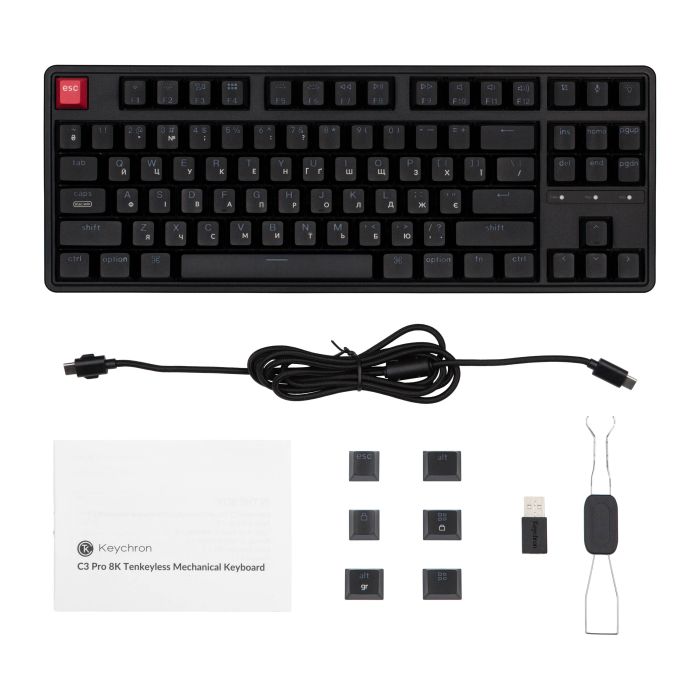Mechanical keyboard Keychron C3 Pro V2 87Key, K pro Brown, USB-A, QMK, Hot-swap,8K, EN/UKR, RGB, black