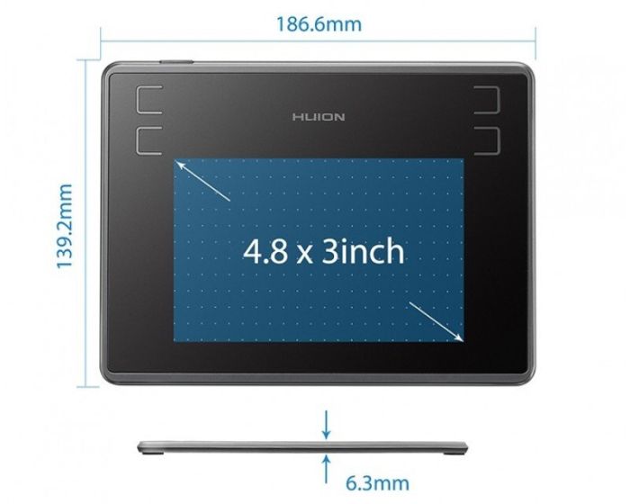 Graphical tablet 4.8"x3" , microUSB, black Huion H430P