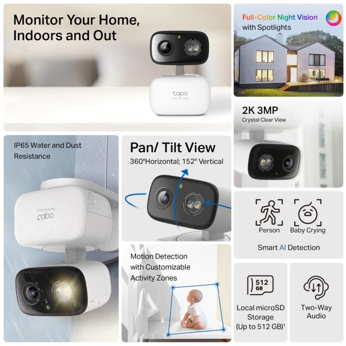 TP-LINK IP-camera Tapo C216 3MP N300 microSD motion detection. outdoor/indoor, AI