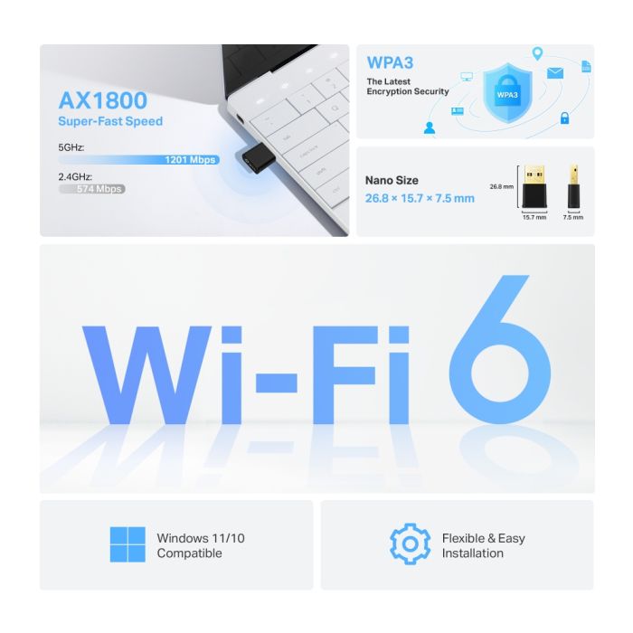 WiFi-адаптер TP-LINK Archer TX180U Nano AX1800 USB 2.0