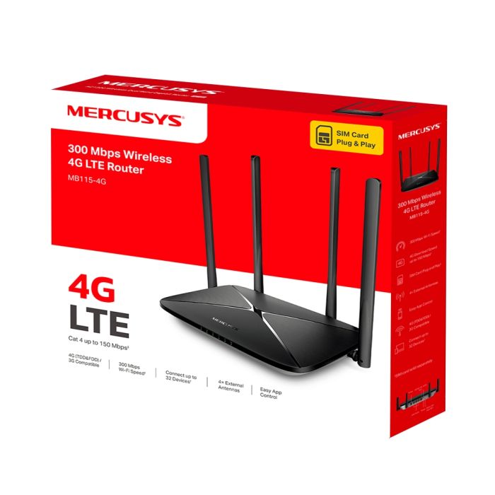 Маршрутизатор MERCUSYS  N300, 4G/LTE, 3xFE LAN, 1xFE WAN Mercusys MB115-4G