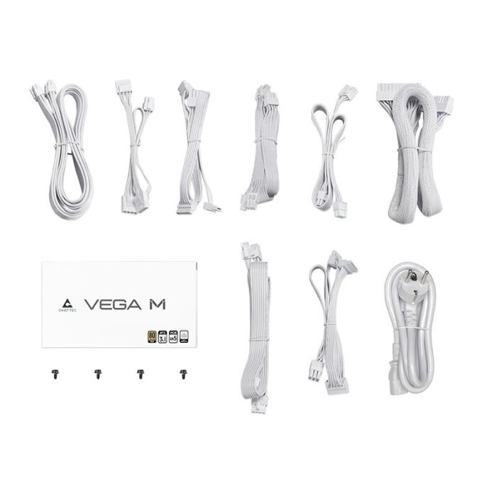 Блок живлення CHIEFTEC Vega M  (750W), >90%, 80+ Gold, 135мм FDB, 1xMB 24pin(20+4), 2xCPU 8pin(4+4), 3xMolex, 6xSATA, 4xPCIe 8pin(6+2), 1xPCIe GEN5 16pin, Fully Modular, White