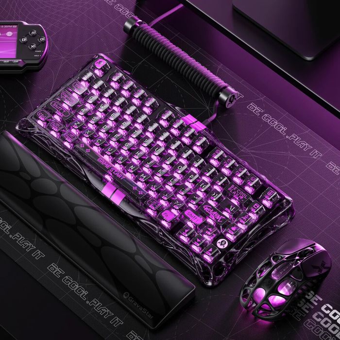 Клавиатура механическая GravaStar Mercury V75 Lite 80keys, Magnetic Blackcore, USB-A, RGB, Transparent Black