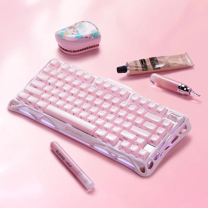 Клавіатура механічна GravaStar Mercury K1 80keys, GravaStar x Kailh Cheery Pink, EN, BT/WL/USB, Sakura Pink