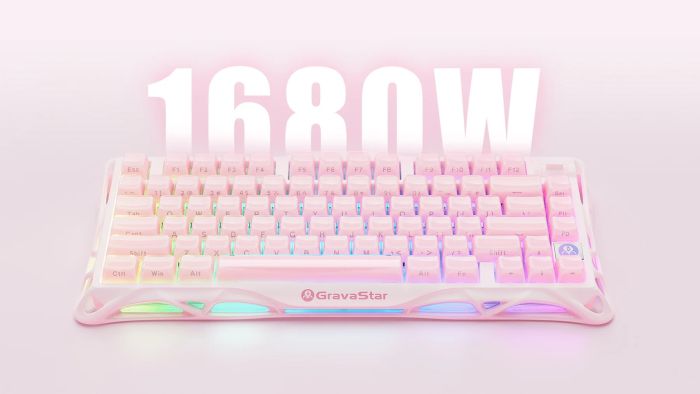 Клавіатура механічна GravaStar Mercury K1 80keys, GravaStar x Kailh Cheery Pink, EN, BT/WL/USB, Sakura Pink