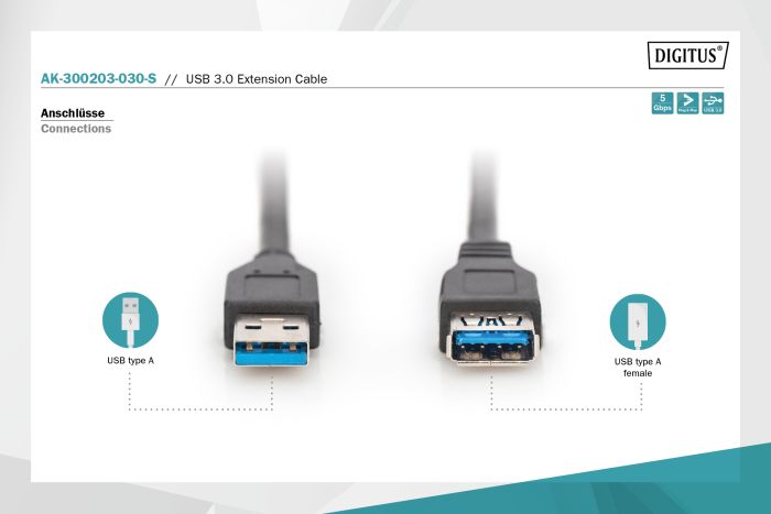 Кабель ASSMANN USB 3.0 (AM/AF) 3.0м, чорний