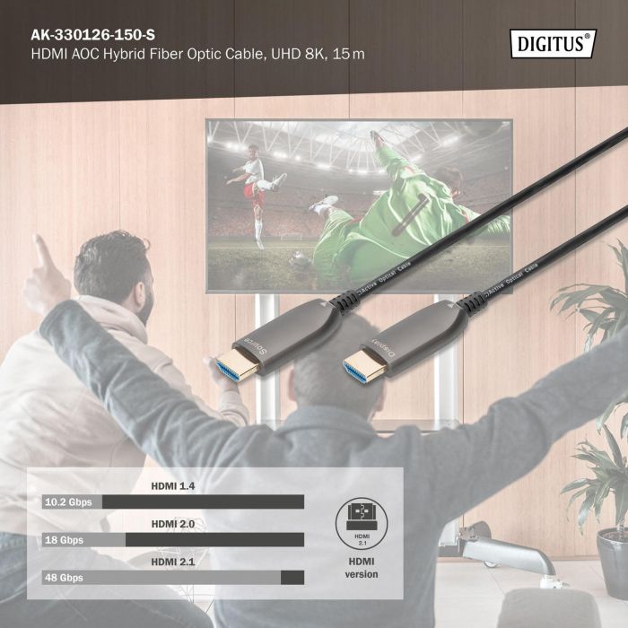 Кабель DIGITUS HDMI UHD 8K, AOC hybrid-fiber, type A M/M, 15м, чорний