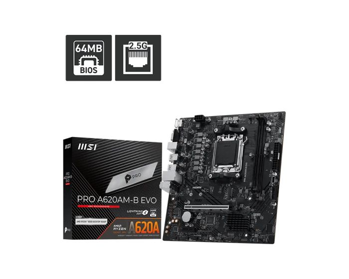 MSI Motherboard PRO A620AM-B EVO sAM5 A620 2xDDR5 M.2 HDMI D-Sub mATX