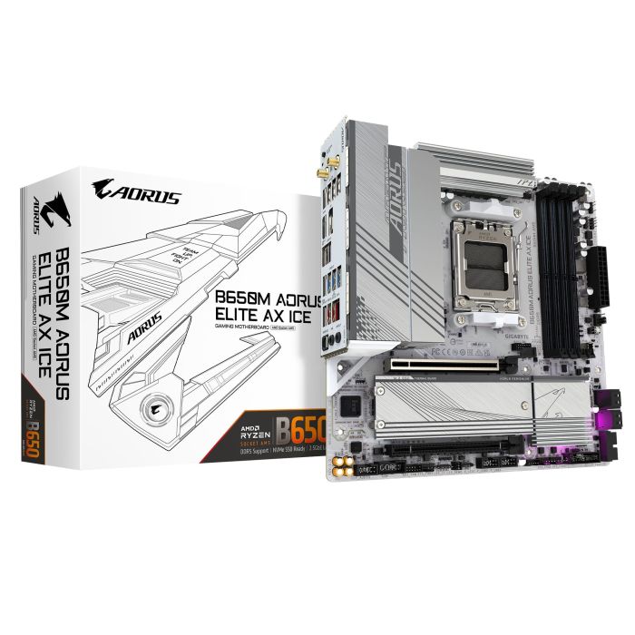 Материнская плата GIGABYTE B650M A ELITE AX ICE sAM5 B650 4xDDR5 M.2 HDMI DP Wi-Fi mATX