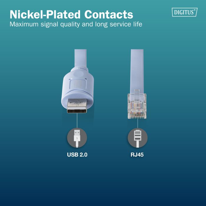 DIGITUS USB to RJ45 Console Cable 1.8m FT232RNLchipset, light blue, switch, router