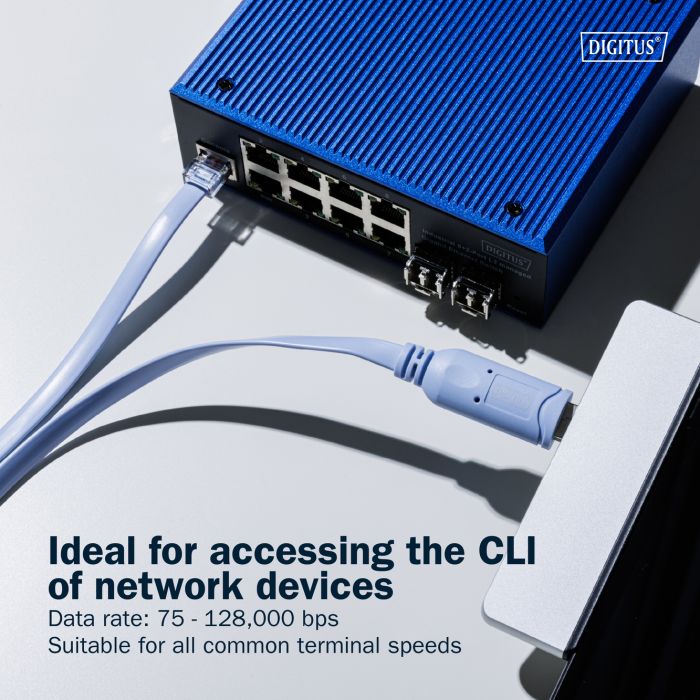 DIGITUS USB to RJ45 Console Cable 1.8m FT232RNLchipset, light blue, switch, router