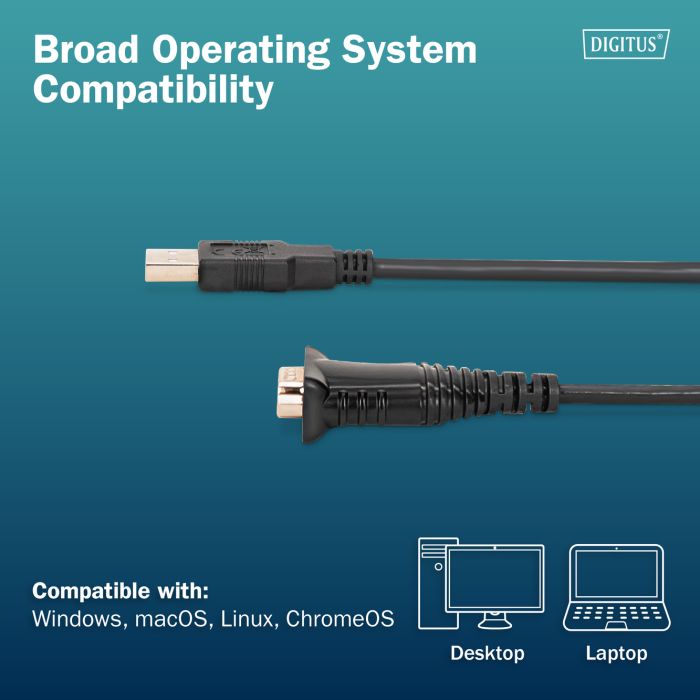DIGITUS USB to DB9 RS232 cable with FT232RNL Black PVC Jacket,1.8 m