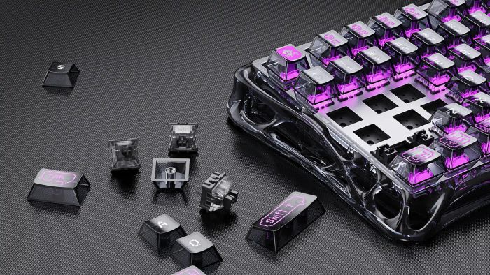 Клавиатура магнитная GravaStar Mercury V75 Lite 75keys, Blackcore, USB-A, Transparent Black