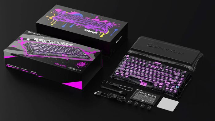Клавиатура магнитная GravaStar Mercury V75 Lite 75keys, Blackcore, USB-A, Transparent Black