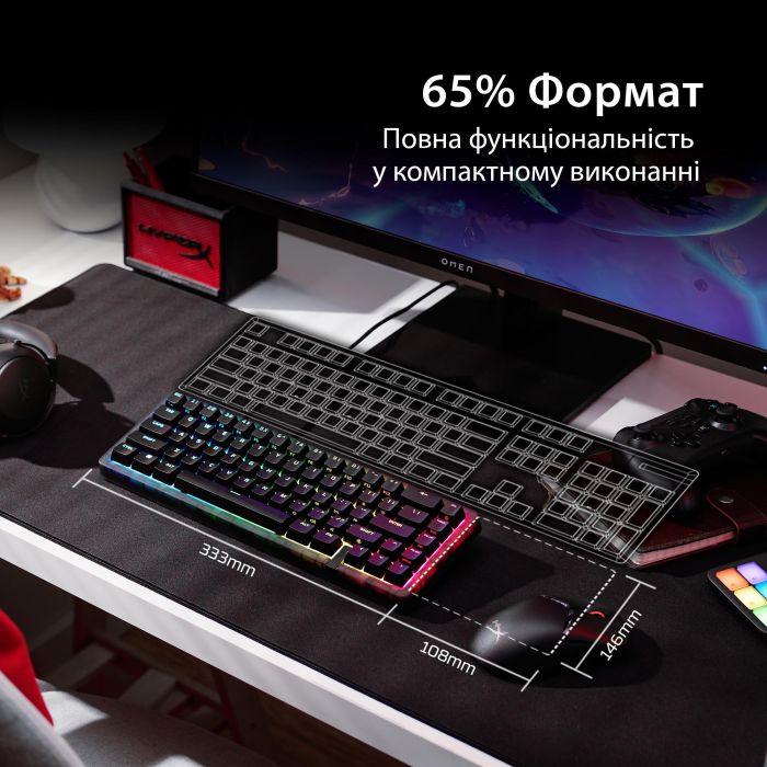 Клавіатура механічна HyperX Alloy Origins 2 65key, Red, USB-A, Hot-Swap, EN/UA, RGB, чорний