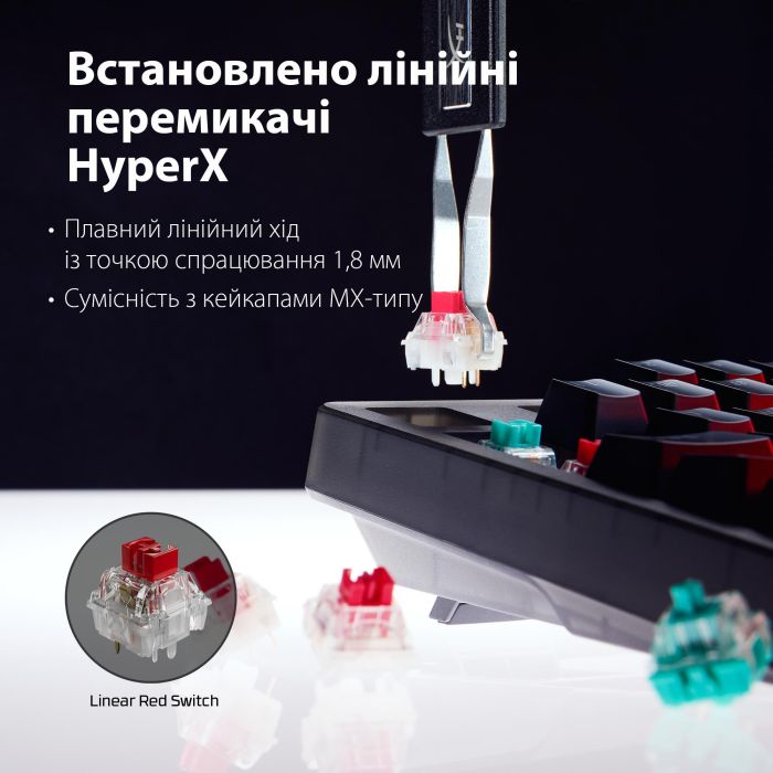 Клавиатура механическая HyperX Alloy Origins 2 1800 103key, Red, USB-A, Hot-Swap, EN/UA, RGB, черный