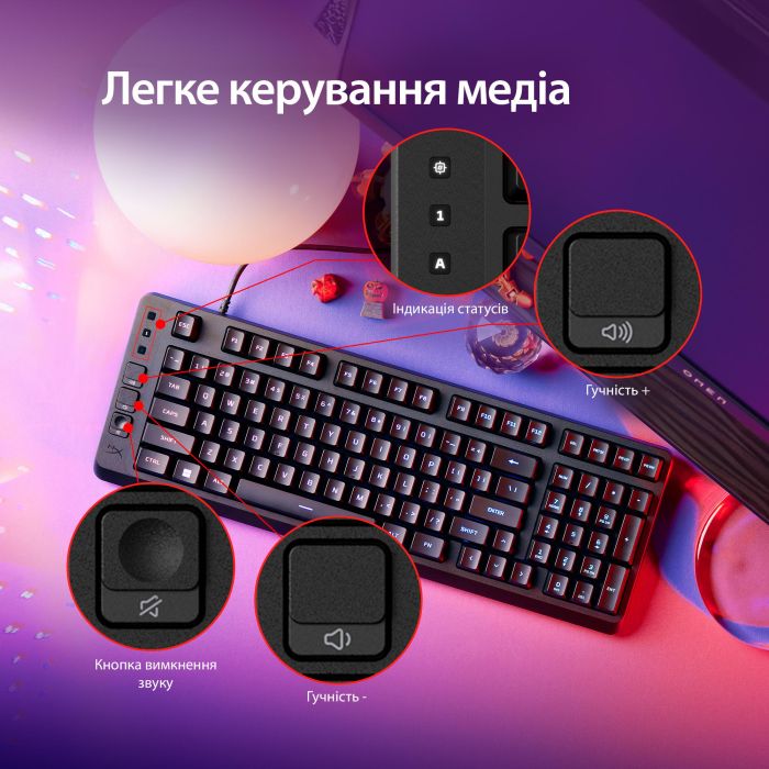 Клавиатура мембранная HyperX Alloy Origins EVE 1800 99key, Red, USB-A, EN/UA, RGB, черный