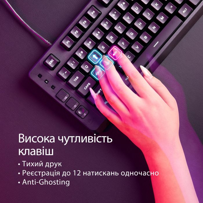 Клавиатура мембранная HyperX Alloy Origins EVE 1800 99key, Red, USB-A, EN/UA, RGB, черный