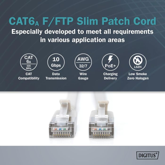 Патч-корд DIGITUS CAT 6a F-FTP Slim, 2 м, AWG 32/7, Cu, LSZH, серый