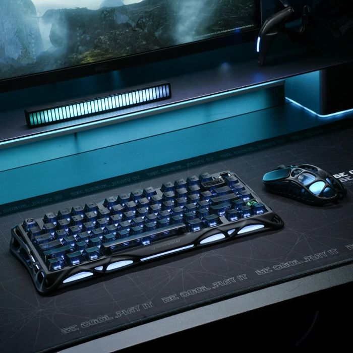 Клавіатура механічна GravaStar Mercury K1 80keys, GravaStar x Kailh Cheery Pink, EN, BT/WL/USB, Stealth Black