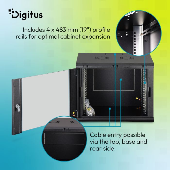 Шафа DIGITUS 19", 9U, Wall Mounting Dynamic-N, 600x600 мм, 60кг максимально, розібрана, чорна