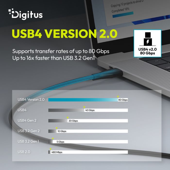 DIGITUS USB Silicone connection cable, USB-C - USB-C 1.5m, USB4 Version 2.0, 80G, 240W, 16K, black