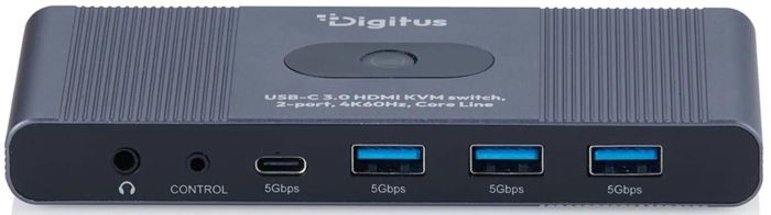 DIGITUS KVM Switch, 2x1 HDMI, 4K@60Hz 3x USB3.0, 1x USB C, Core Line