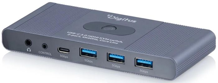 DIGITUS KVM Switch, 2x1 HDMI, 4K@60Hz 3x USB3.0, 1x USB C, Core Line