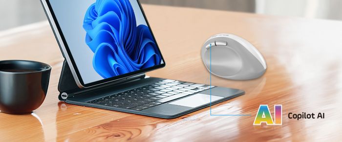 Мышь Genius Ergo 8350S, Silent, AI, WL/BT, бело-серый