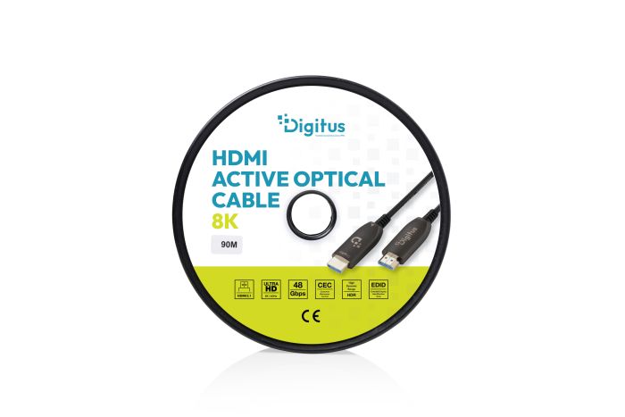 DIGITUS HDMI AOC Connection Cable, Type A M/M, 50m, Ultra HD, 8K@60 Hz, gold, bl