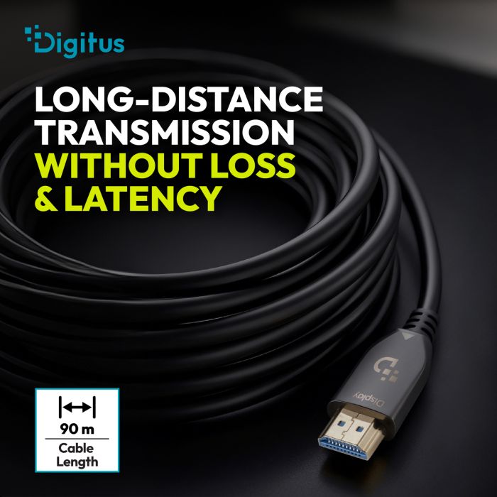 DIGITUS HDMI AOC Connection Cable, Type A M/M, 50m, Ultra HD, 8K@60 Hz, gold, bl