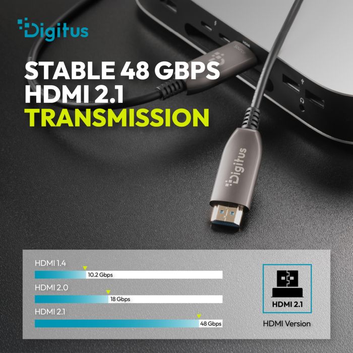 DIGITUS HDMI AOC Connection Cable, Type A M/M, 50m, Ultra HD, 8K@60 Hz, gold, bl